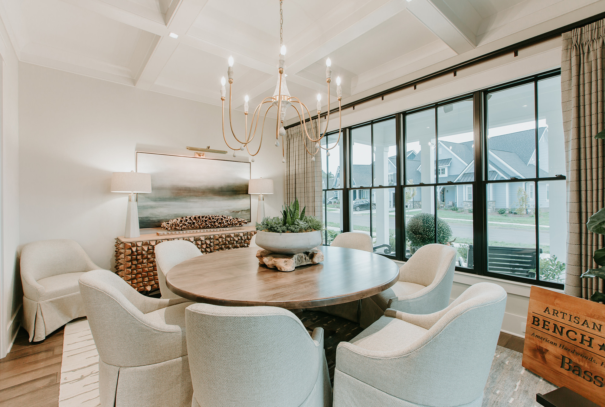 Double-hung windows in elegant dining room